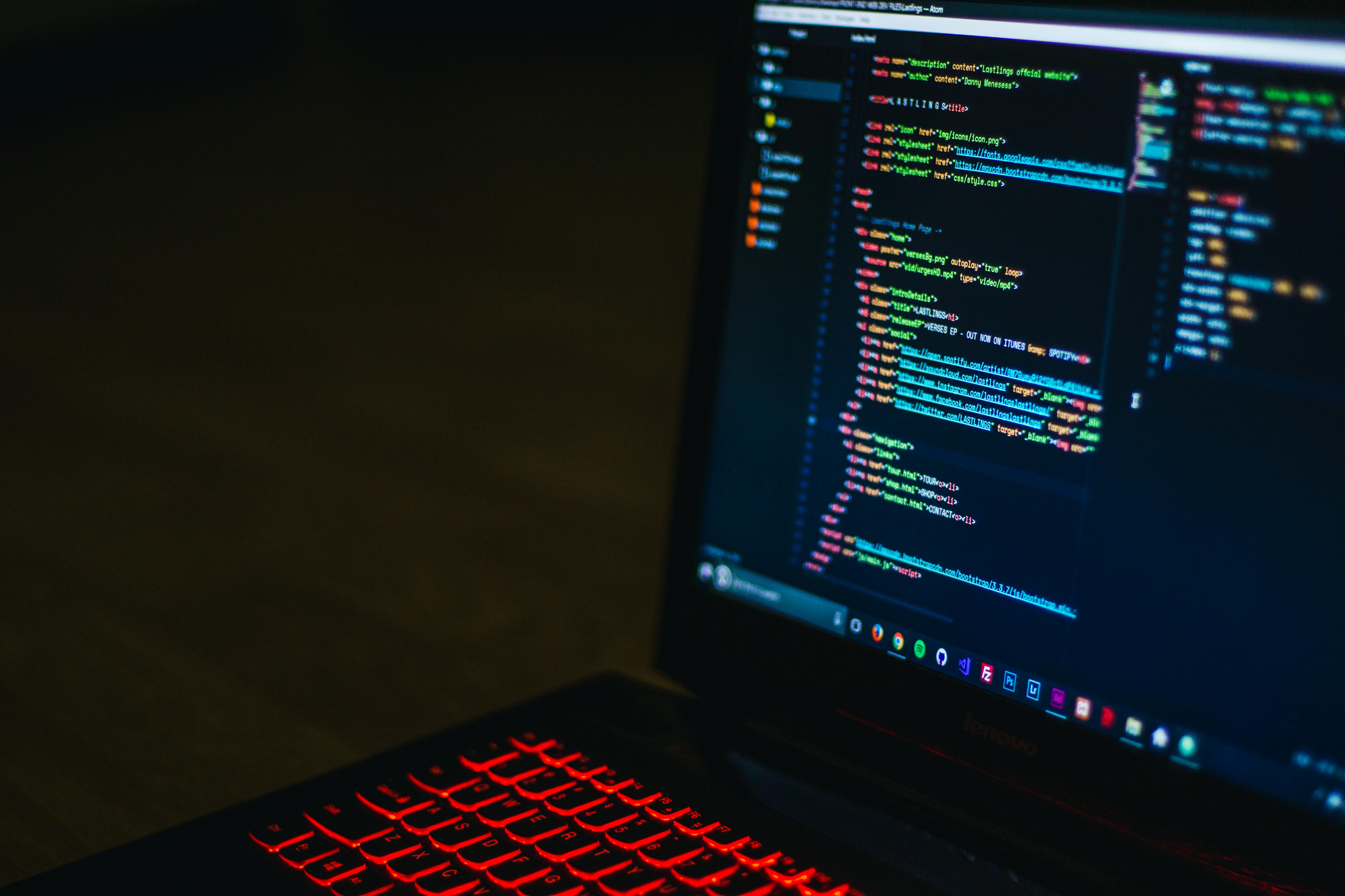 Computer with code on the screen.