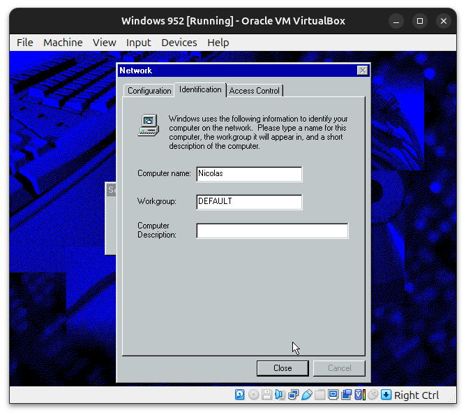 Name and Workgroup Screen